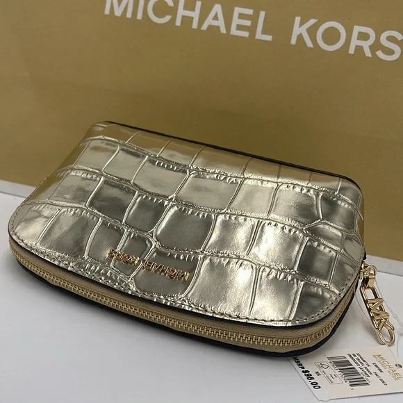 Michael Kors Empire Small Metallic Crocodile Embossed Leather Travel Pouch NWT - Picture 12 of 16